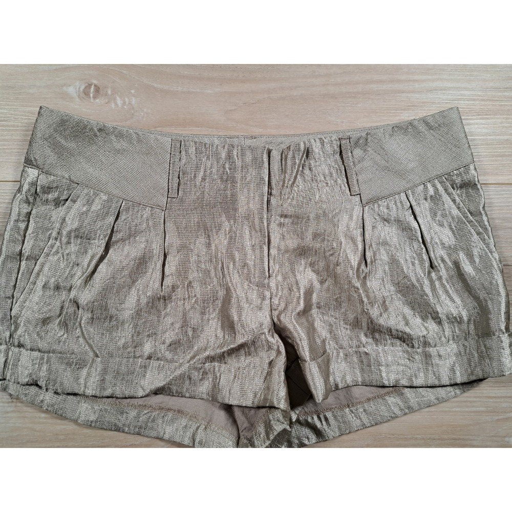 Express Womens Metallic Champagne Pleated Cuffed Dress Shorts Gold Size 10